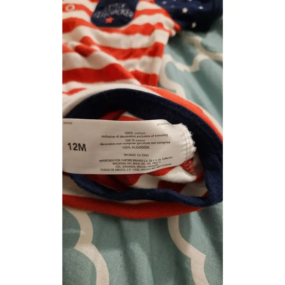 Carter’s Little Firecracker Baby Romper 12M Red White Blue Patriotic One Piece